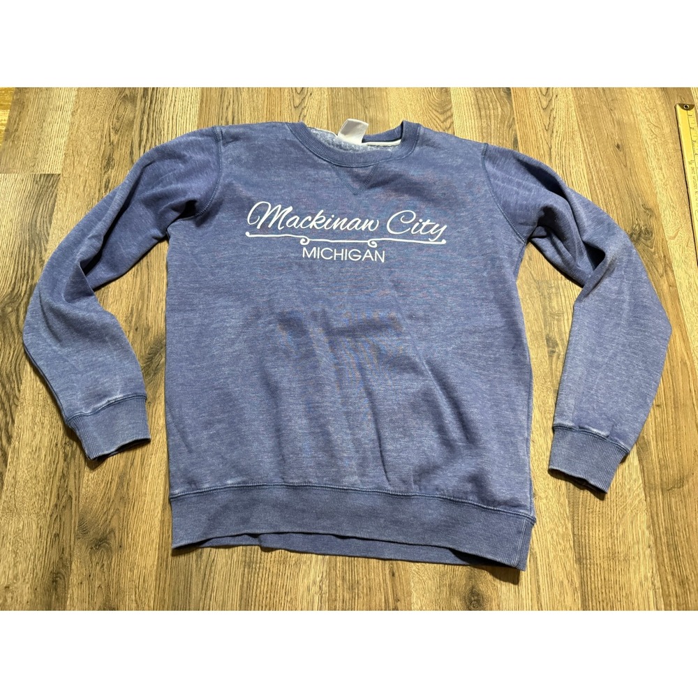 U.S. Vintage Sweatshirt Womens Size S Blue Mackinaw City Michigan Crewneck